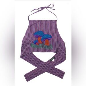 Kathmandu Imports Mushroom Embroidered Halter Top 100% Cotton